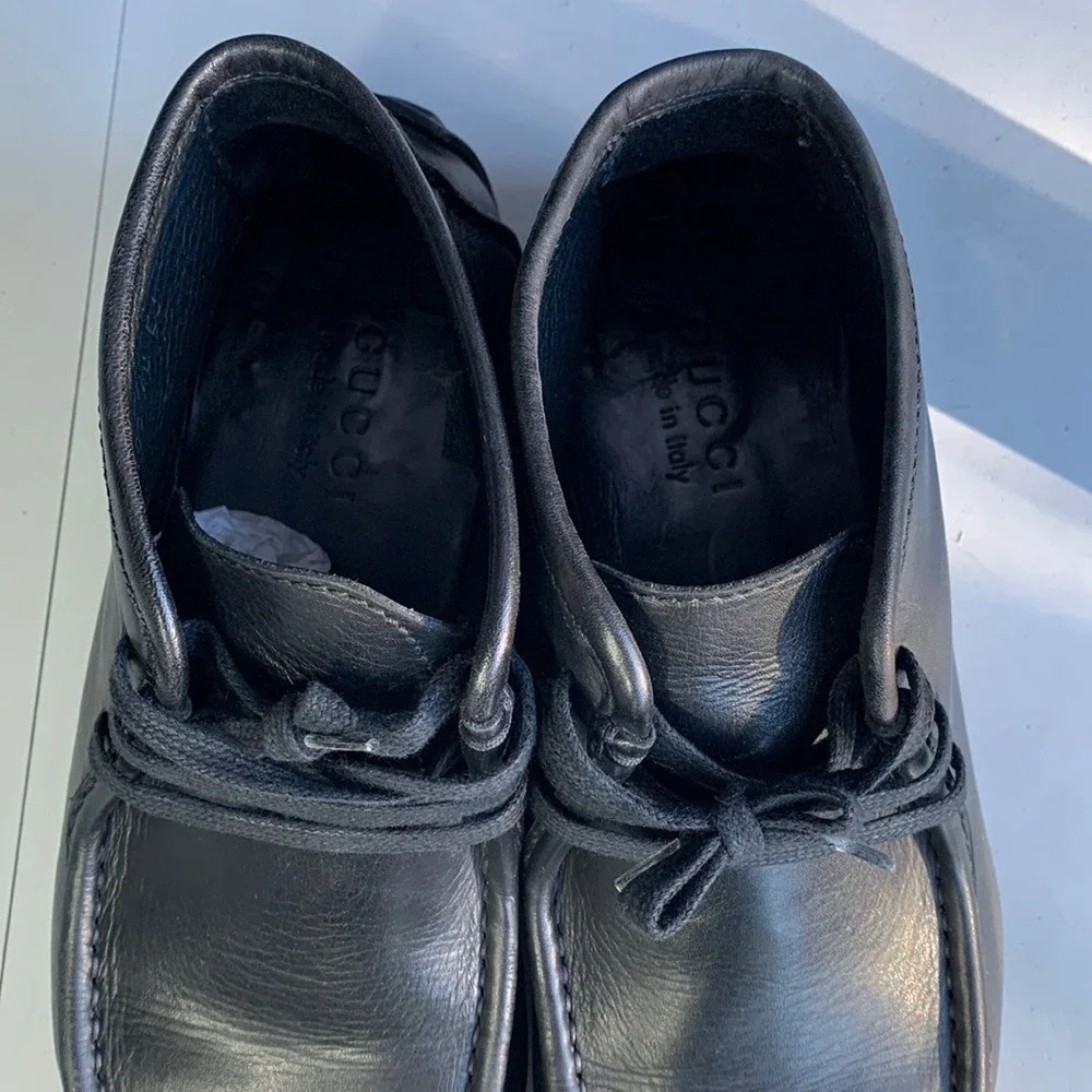 Gucci Chukka Driving Moccasin Boots Shoes Mens 7 Black Luxury Leather Italy